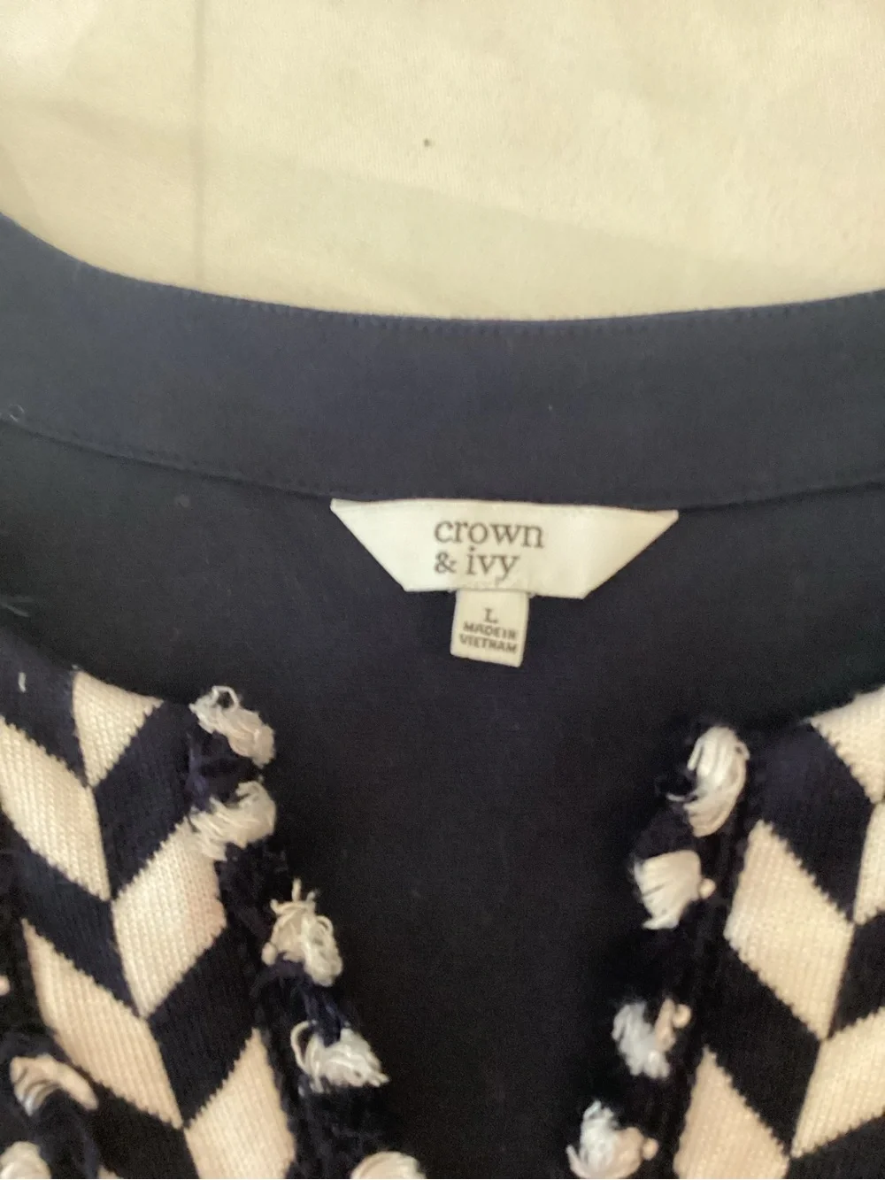 crown & ivy Navy Long-Sleeve Tunic Dress with White Chevron Trim